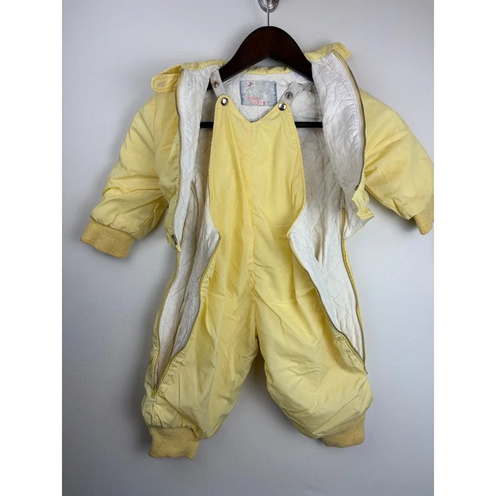 Sno-Veralls Snowsuit Baby 6-12M Yellow Vintage Lamb Embroidery Quilted Puffy